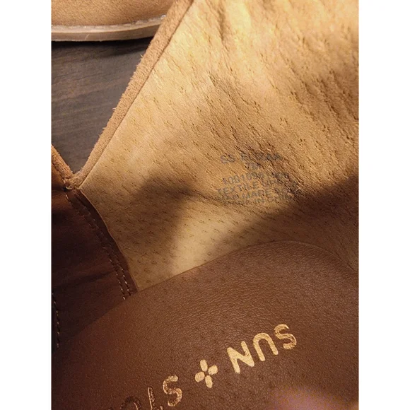 Sun + Stone Modern Microsuede Western Block Heel Booties Boots 7 M Tan BROWN - Picture 10 of 13